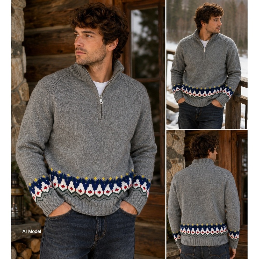 Boden Wool Fair Isle Quarter Zip Sweater Men Large Nordic Ski Lodge Cabin Jumper